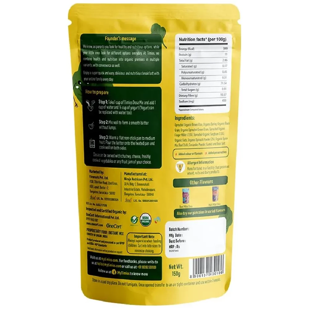 Timios Organic Spinach Millet Dosa Mix, 150 g (Pack of 2)-2.webp